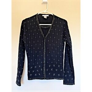 Vintage VTG 1999 90s Claudia D Black Layered Look Beaded Cardigan Shirt Small